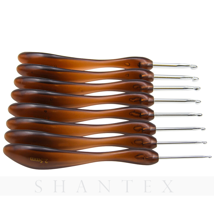 8pcs/set Acrylic Curved Aluminium Metal Crochet Hook Brown Knitting Needles Weaving Pins DIY Crafts Brown 